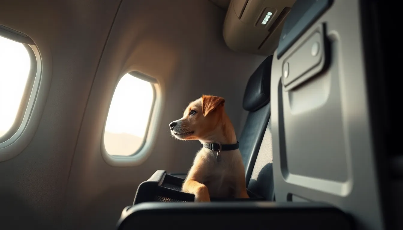 비행기 안에서 켄넬에 있는 강아지