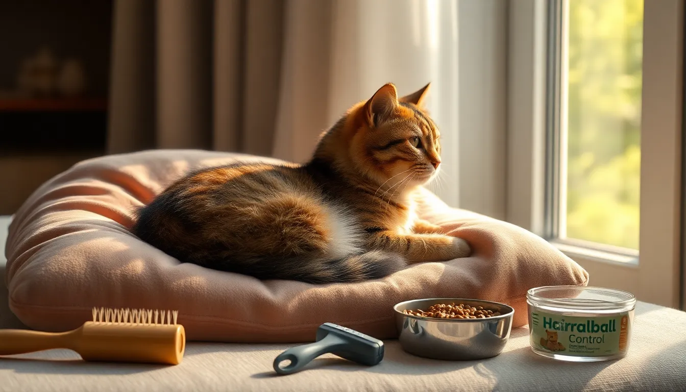 털 관리 중인 고양이