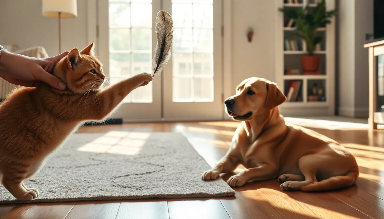 강아지 고양이 함께 있는 모습