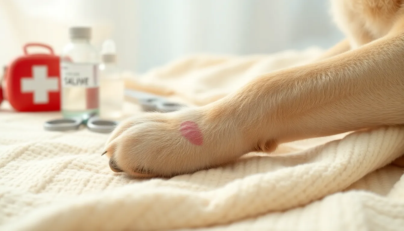 강아지 발바닥 상처 소독 모습