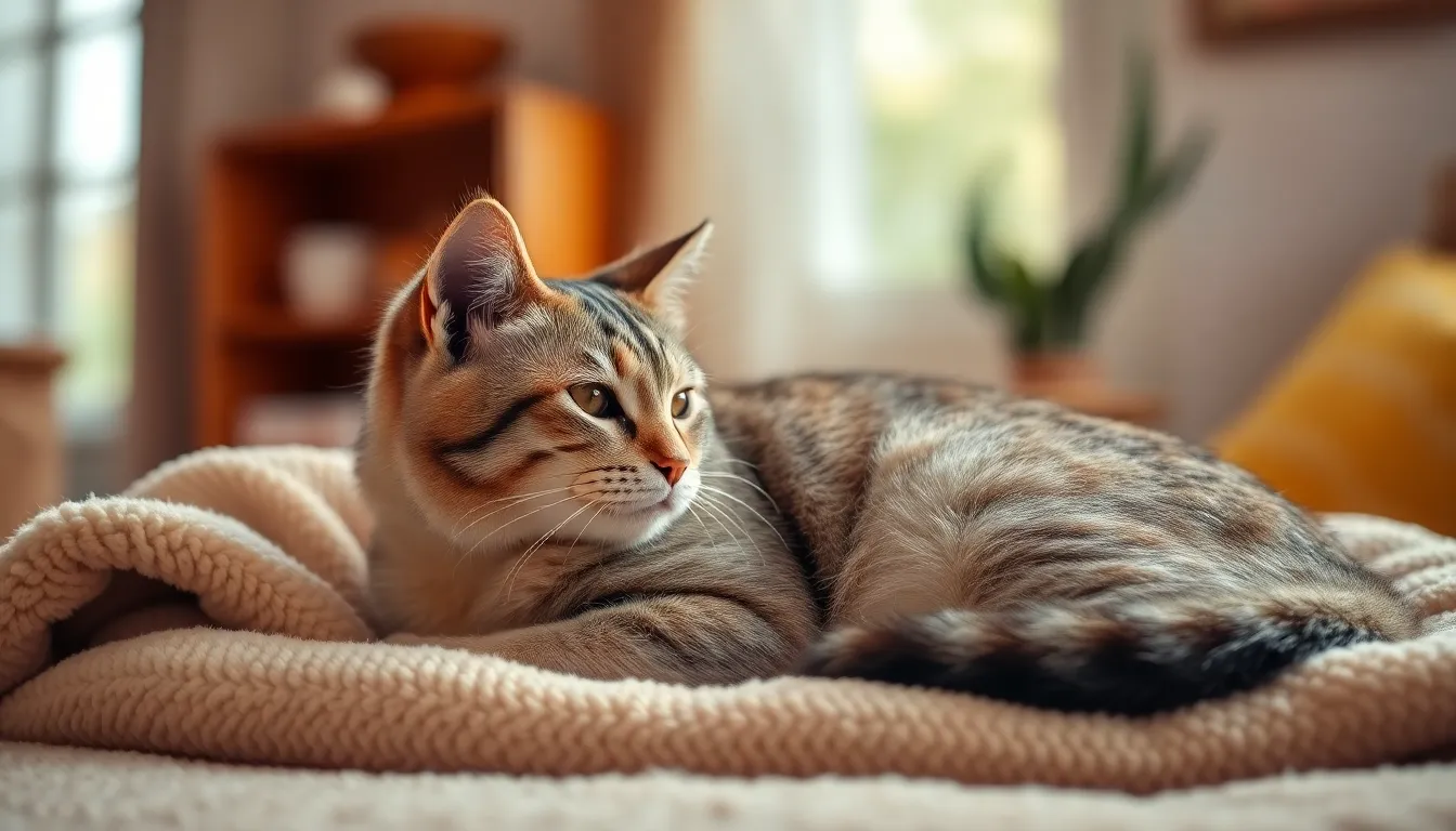 노령묘 간 건강을 위해 고양이 배를 어루만지는 모습
