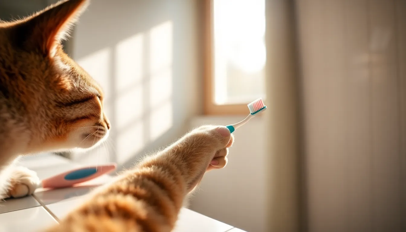 고양이 칫솔질 훈련 모습