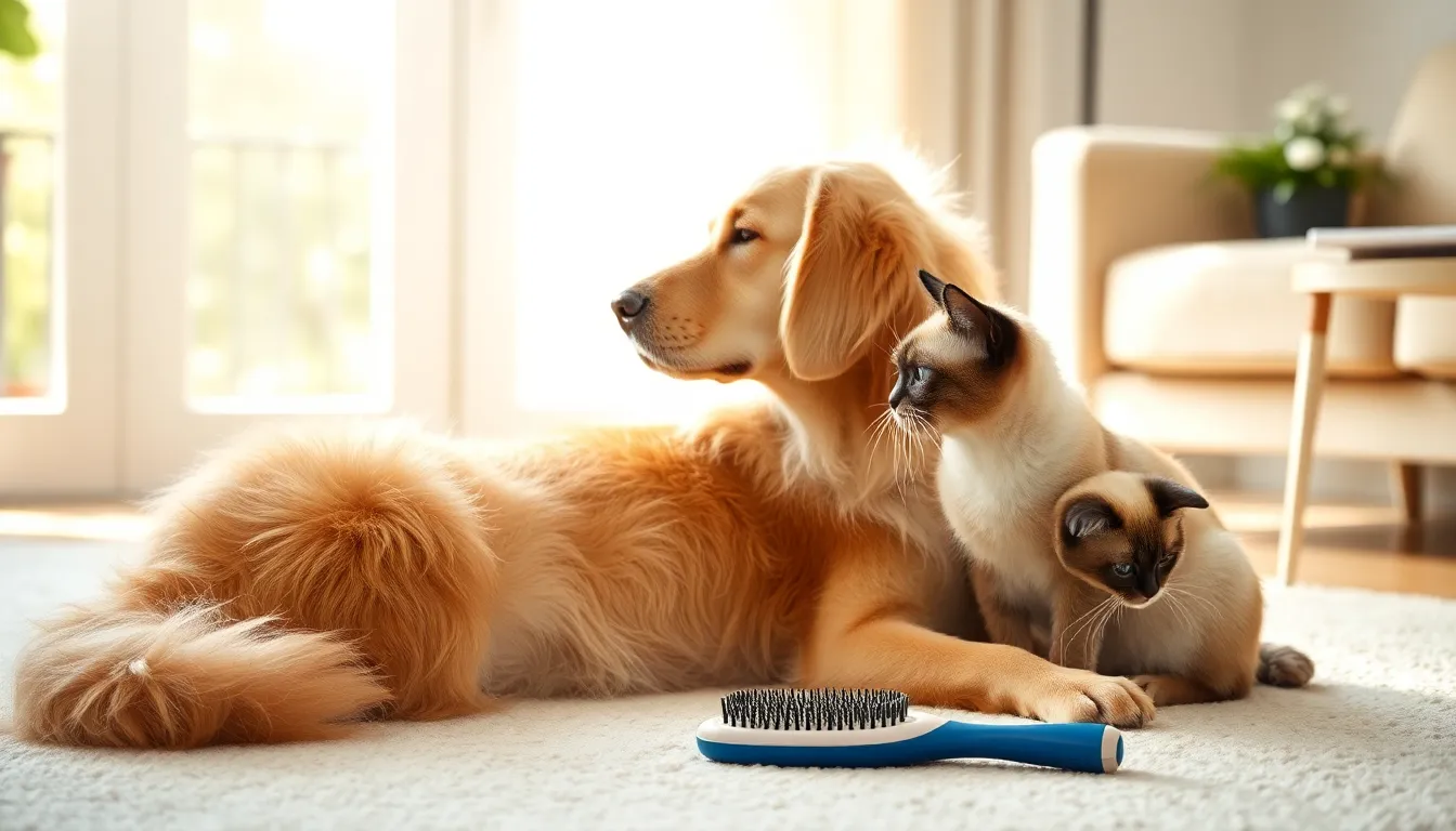 반려동물 털 날림 줄이는 정전기 방지 빗 2 반려동물 정전기 방지 빗으로 털을 빗는 모습