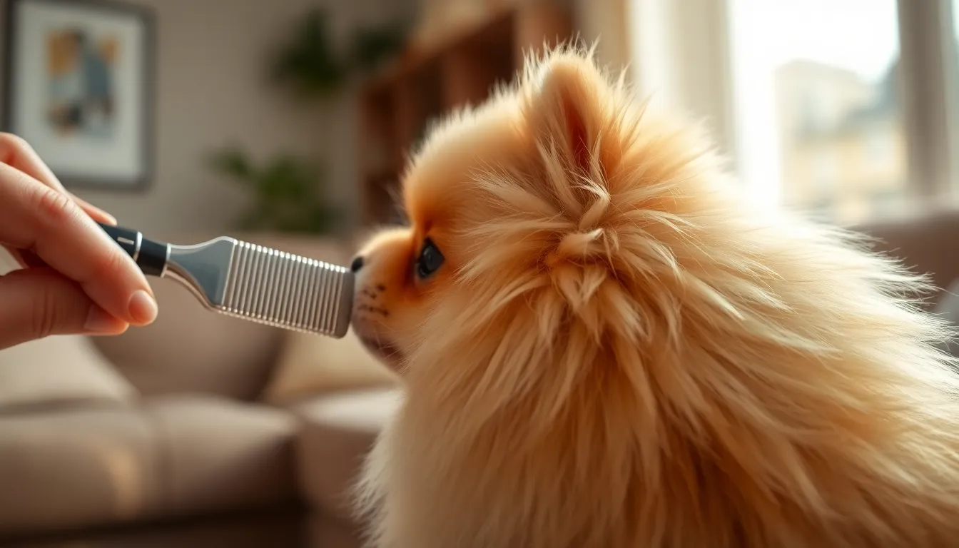 포메라니안 털 빗질하는 모습