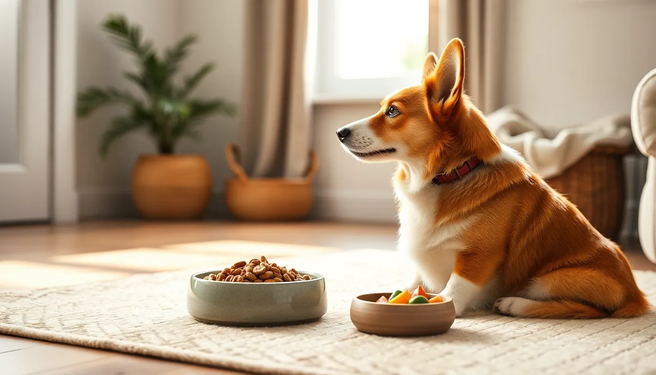 웰시코기가 건강한 식사를 하는 모습