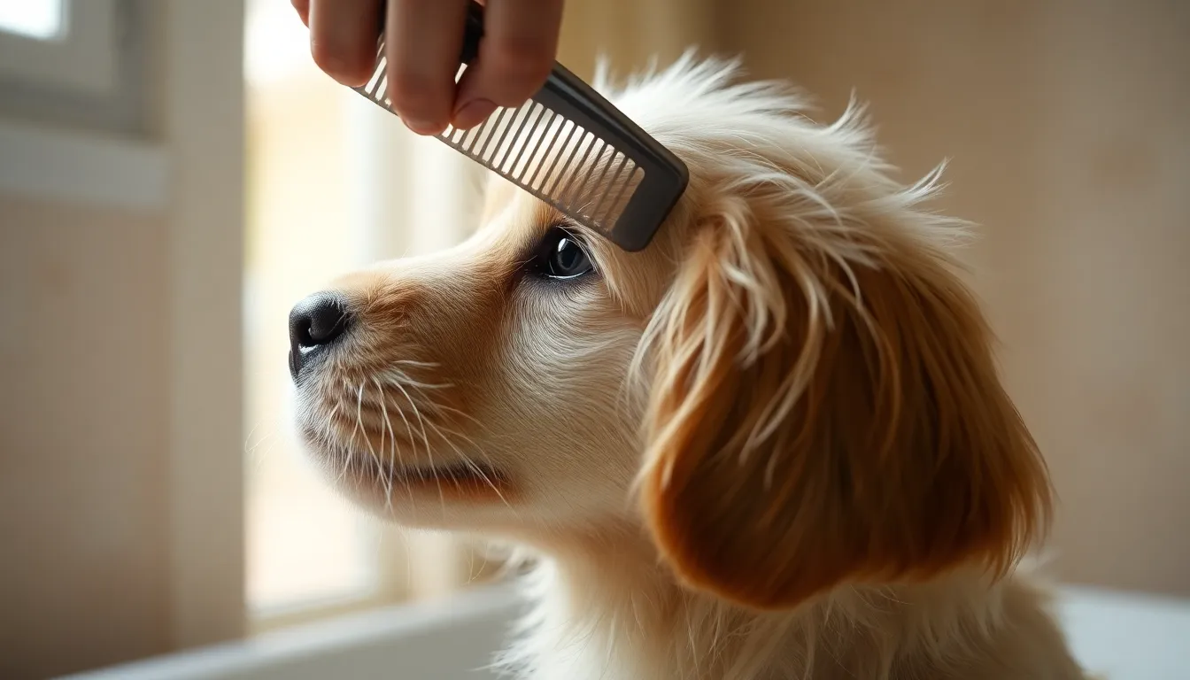 강아지 목욕 후 털을 말리는 모습