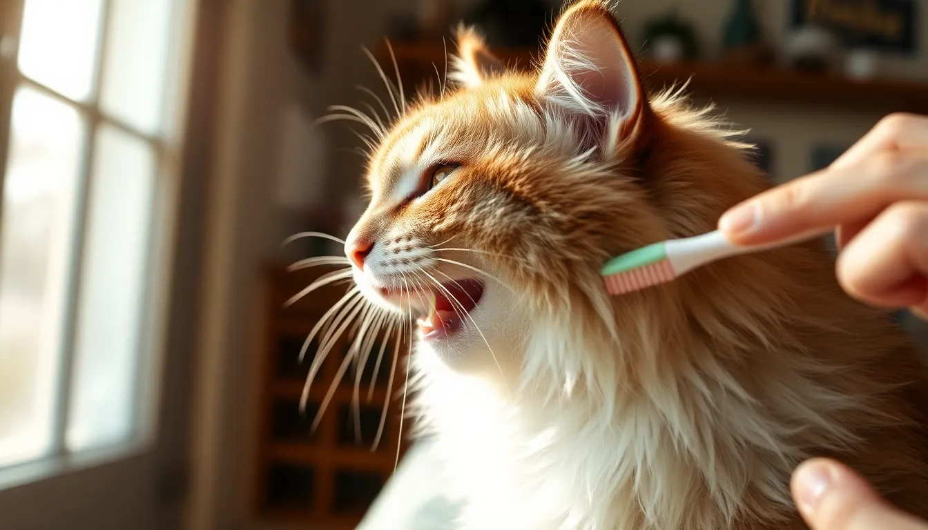 고양이와 양치하는 집사 이미지