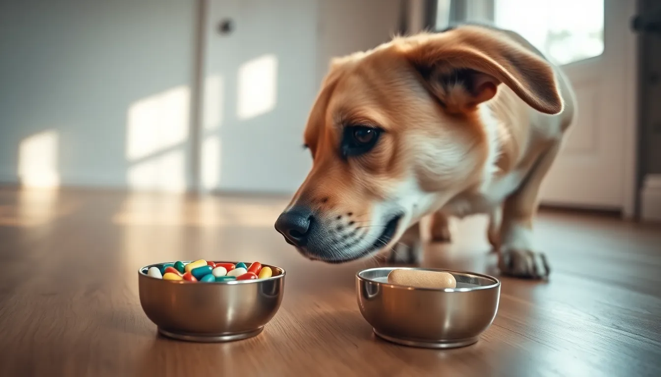강아지 영양제를 신중하게 고르는 보호자와 강아지