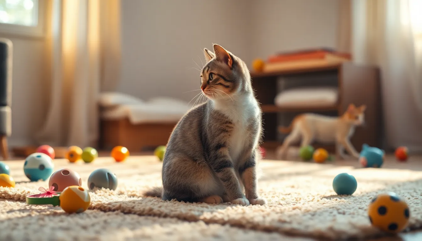 아메리칸쇼트헤어 고양이가 낚싯대 장난감으로 활발하게 노는 모습