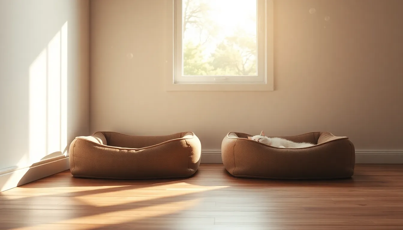 두 마리 고양이가 조심스럽게 서로를 탐색하는 모습