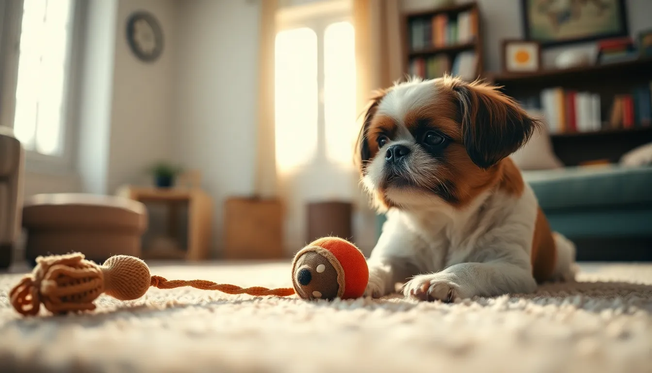 느린 놀이를 통해 간식을 찾는 시츄의 모습