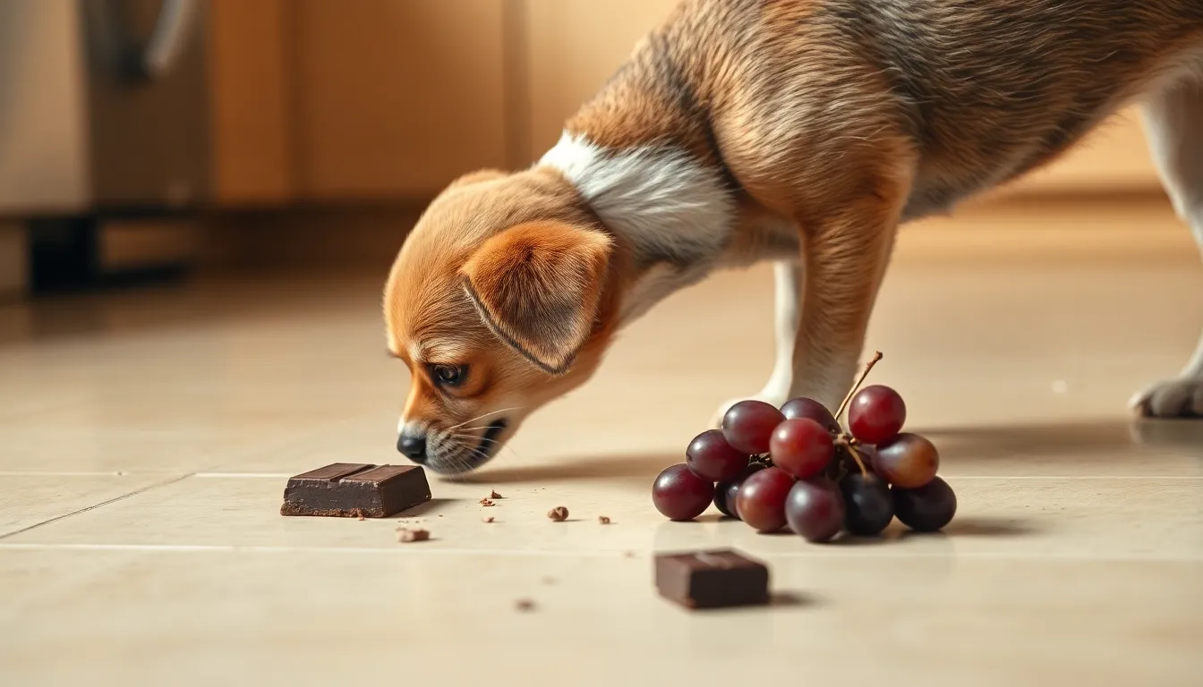 반려동물에게 위험한 초콜릿과 포도를 치우는 모습