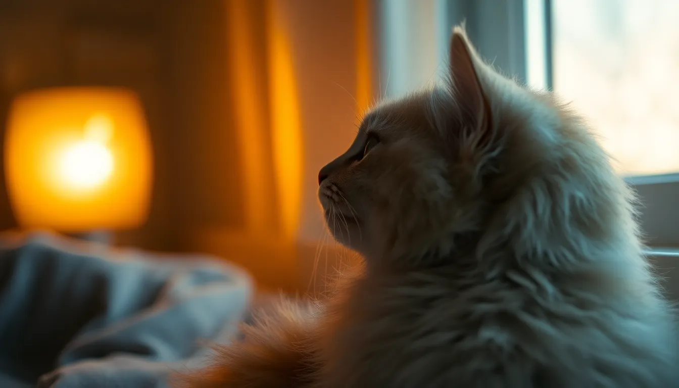 고양이와 집사가 서로 느리게 눈을 깜빡이며 교감하는 모습