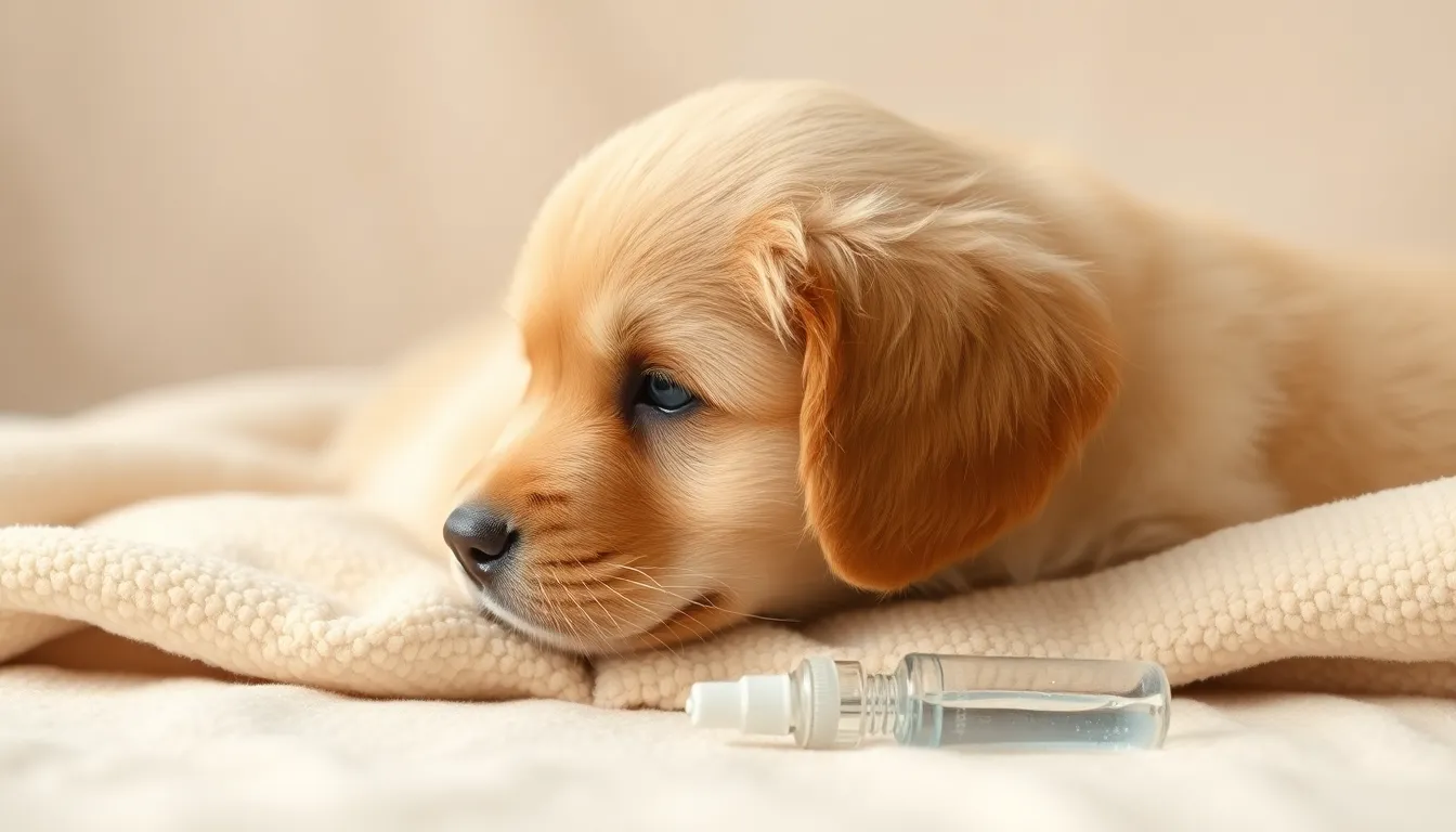 강아지 눈물 자국을 닦아주는 모습