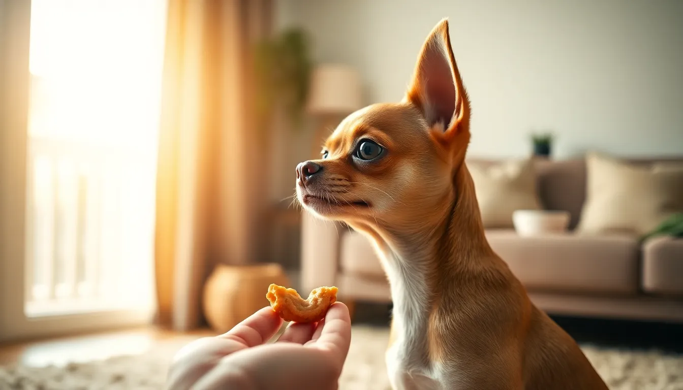 긍정 강화 훈련으로 즐거워하는 치와와