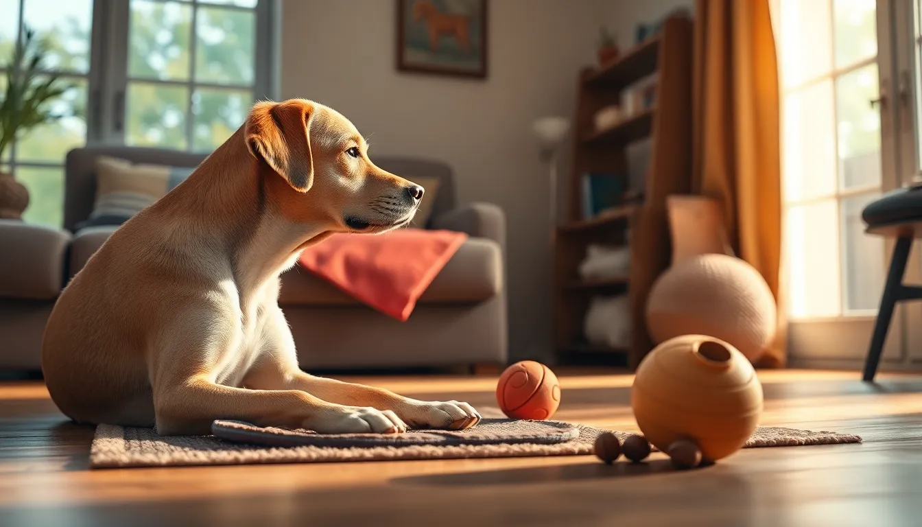 강아지 뇌 자극 장난감으로 놀고 있는 노령견