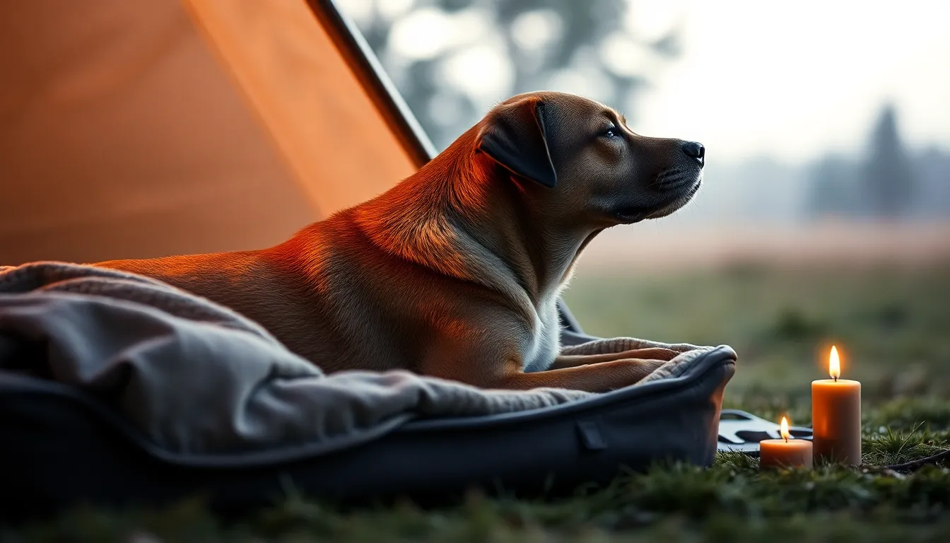 야외에서 해충 방지 용품을 사용하고 있는 강아지 이미지