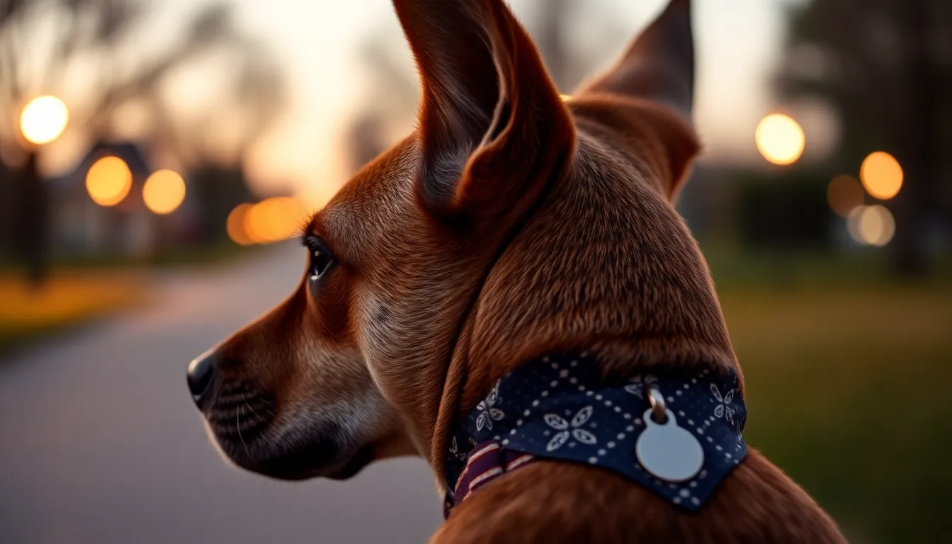야간 산책 안전: 강아지 스카프 & 반사 액세서리 2 밤길을 안전하게 산책하는 강아지와 보호자