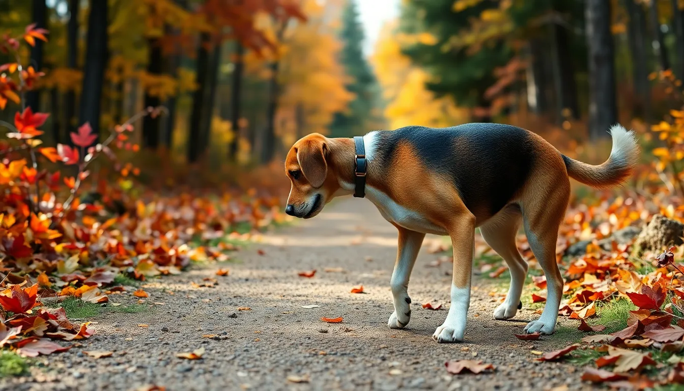 반려견과 함께 가을 단풍 구경하는 모습