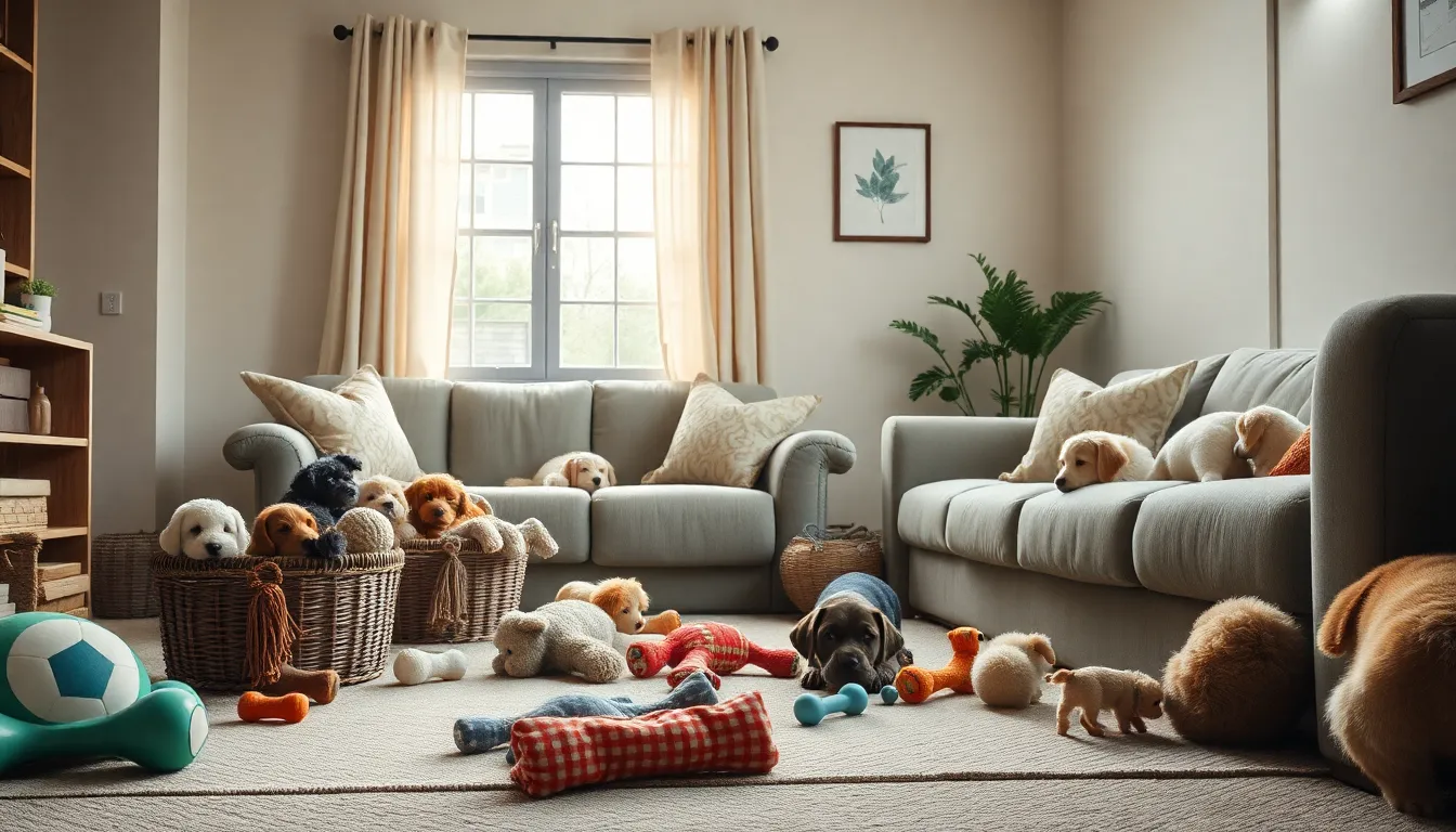 다견 가정 강아지들이 함께 평화롭게 노는 모습