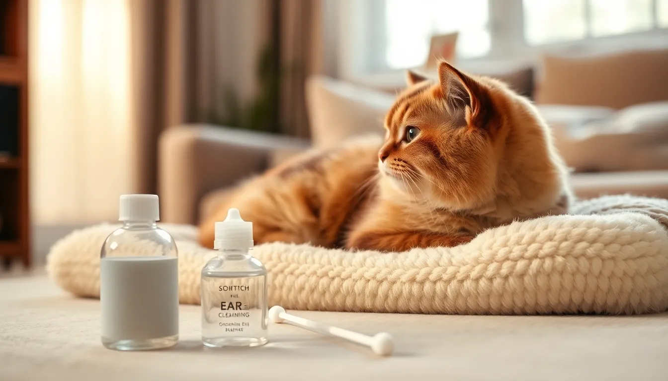 고양이 귀 청소 도구와 스코티시 폴드의 귀