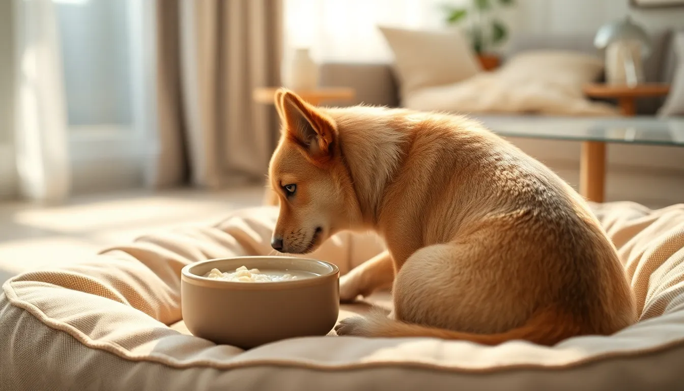 수술 후 강아지 회복 돕는 삼계황태죽 2 수술 후 회복 중인 강아지에게 삼계황태죽을 주는 모습