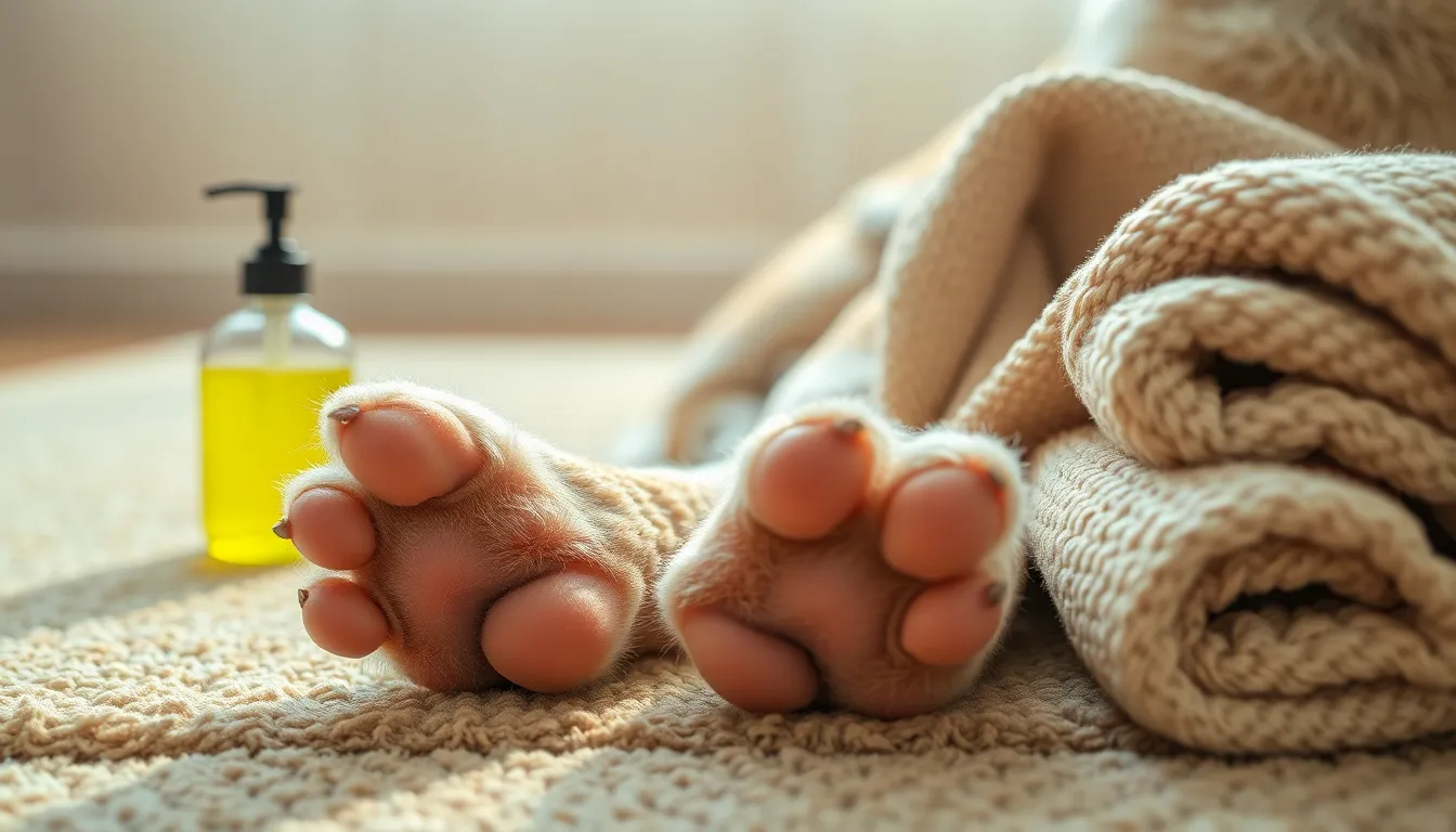 강아지 발을 닦는 모습