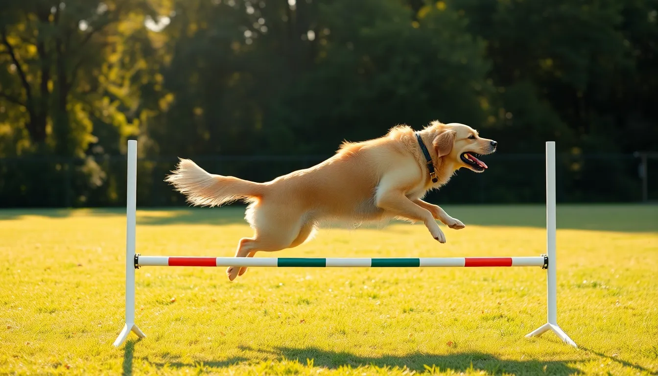 강아지가 어질리티 장애물을 넘는 모습