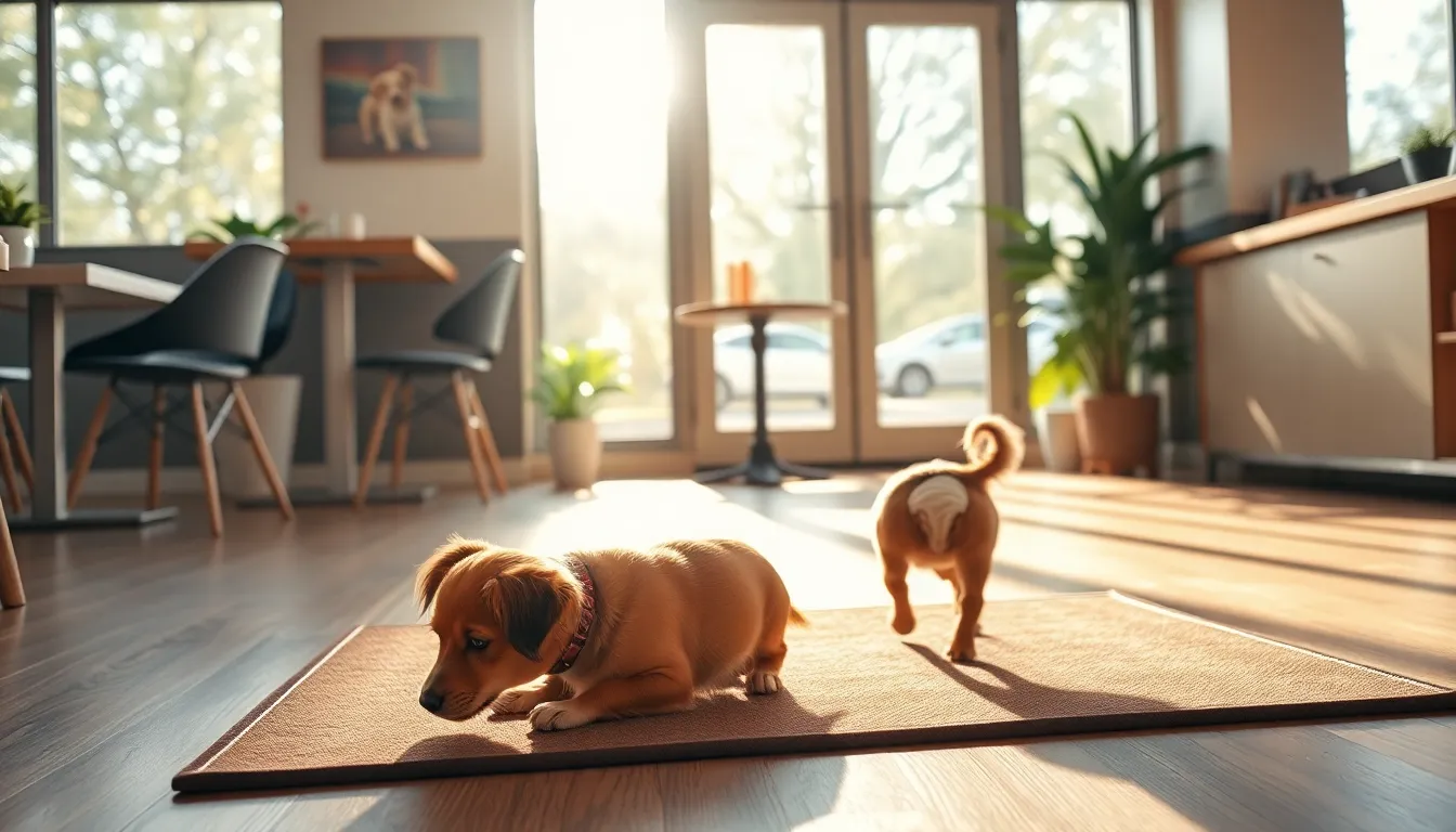 애견카페에서 매너벨트를 착용한 강아지