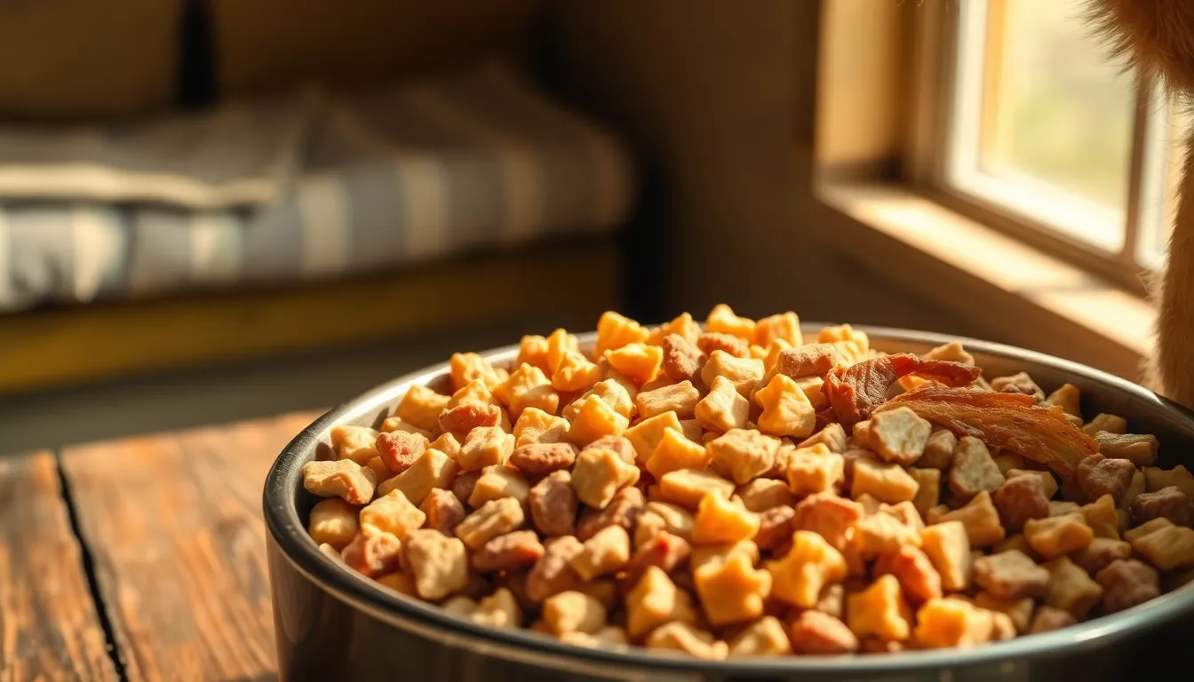 강아지 사료 성분표를 확대해서 보는 모습