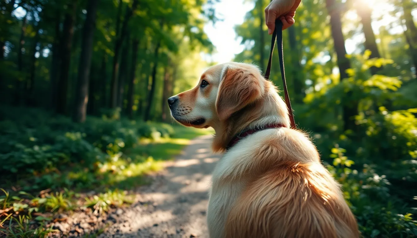 국립공원에서 반려동물과 산책하는 모습