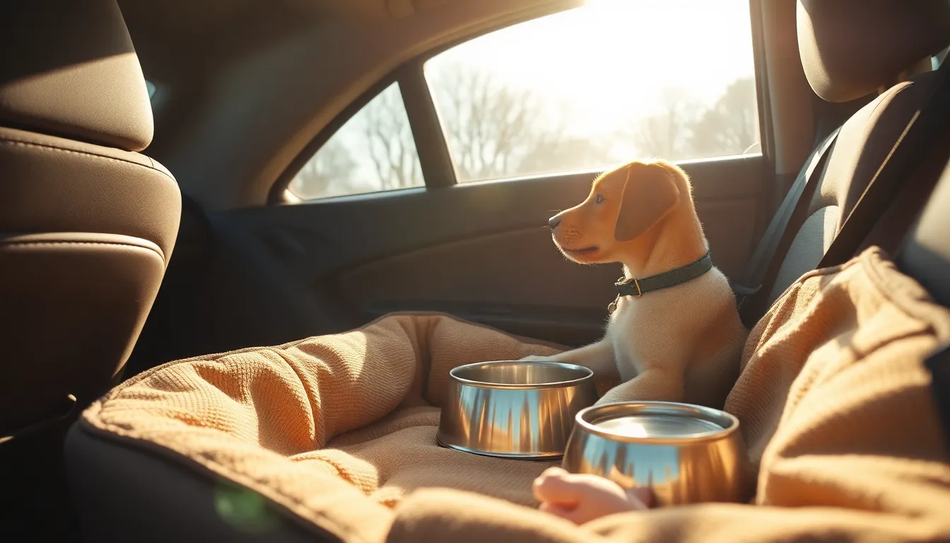 차량 이동 중 편안하게 쉬고 있는 강아지 이미지