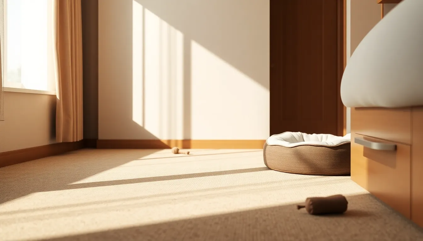 미끄럼 방지 바닥재를 확인하는 강아지 발 이미지