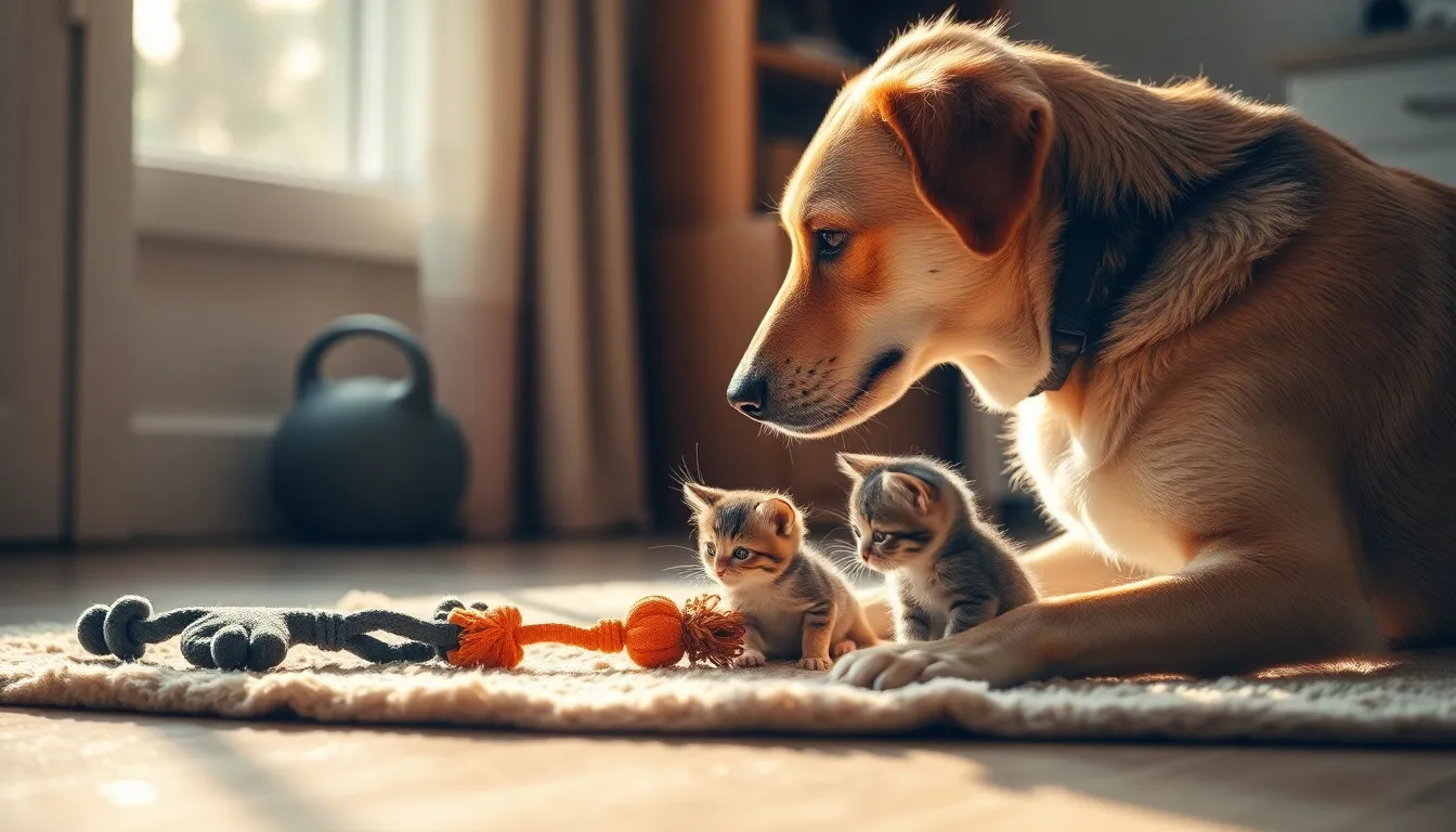 서로 냄새를 맡으며 조심스럽게 탐색하는 두 강아지