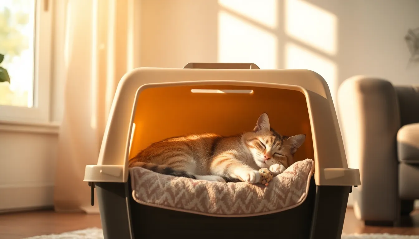 고양이가 이동장 안에서 편안하게 쉬고 있는 모습