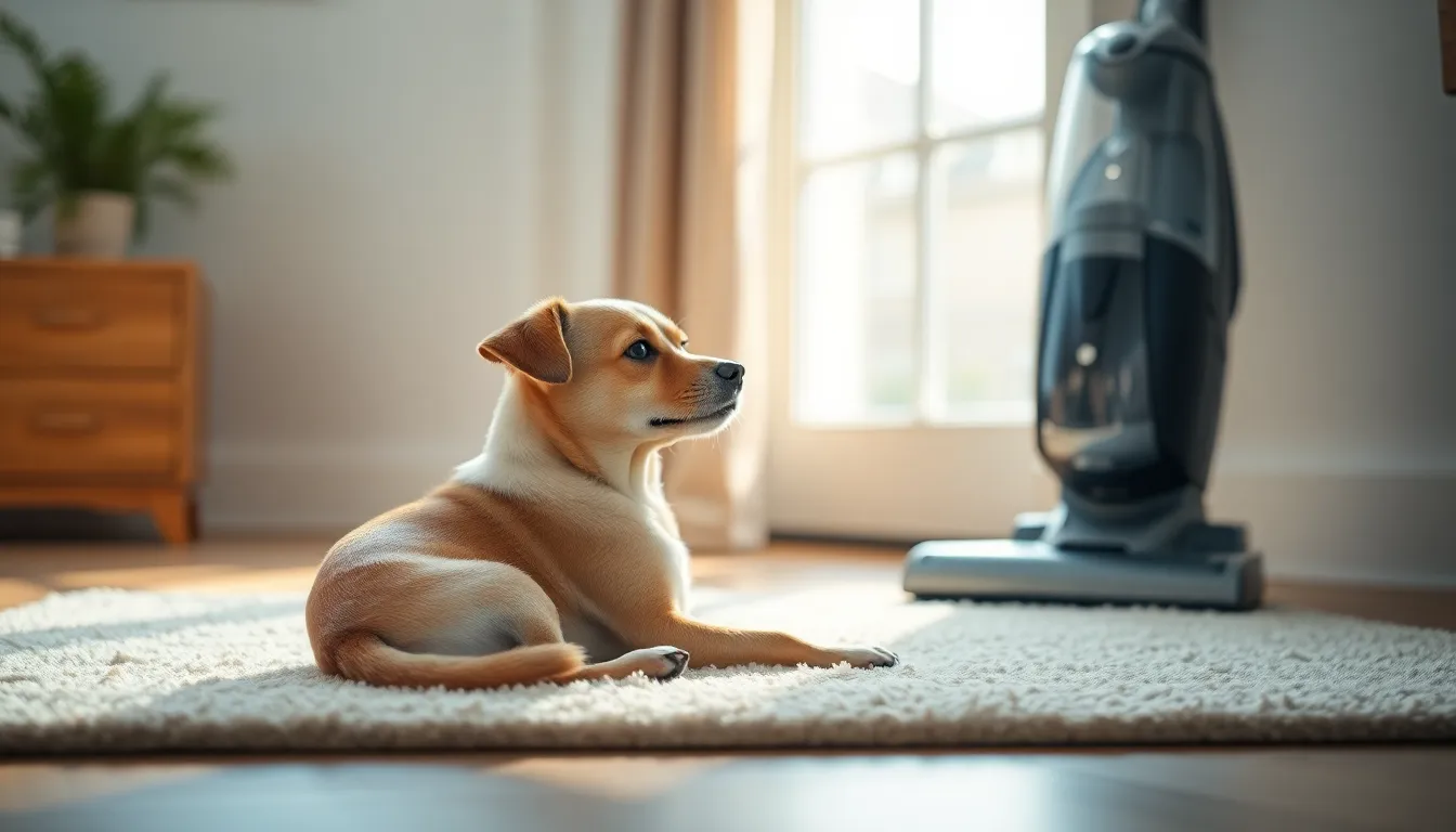 청소기 소리 공포증 극복: 집에서 하는 점진적 노출 훈련 2 청소기 소리에 적응하는 강아지에게 간식을 주는 모습
