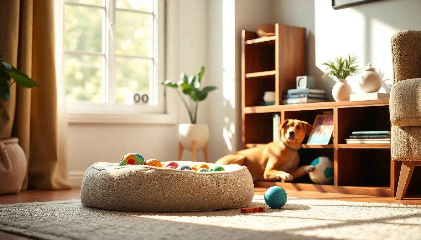 강아지가 집안에서 보물찾기 놀이를 하며 즐거워하는 모습