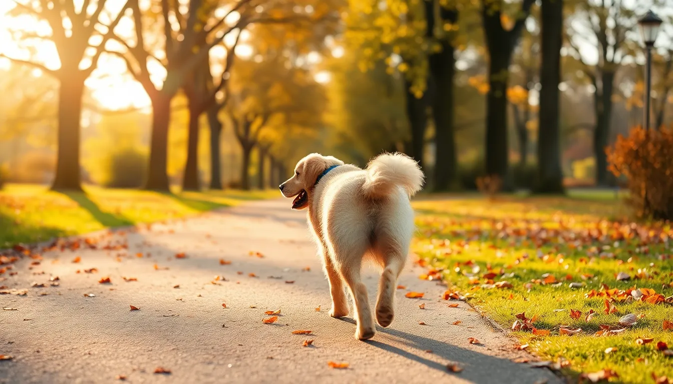 행복하게 산책하는 강아지와 보호자